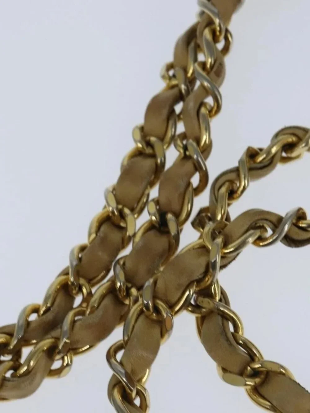 CHANEL Matelasse Chain Shoulder Bag Lamb Skin Beige Gold CC Auth 150131